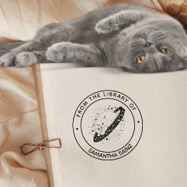 Carimbo Auto Entintado Gato Espacial Da Biblioteca De Livros