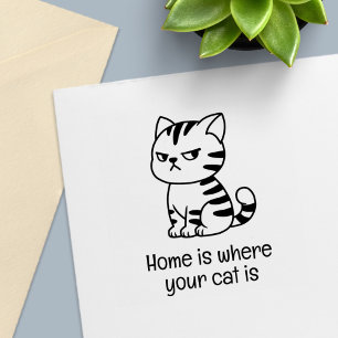 Carimbo Auto Entintado Gato Mal-Humorado Tabby com Texto Personalizado