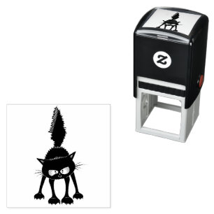 Carimbo Auto Entintado Gato Preto Cartoon Engraçado e Feroz 