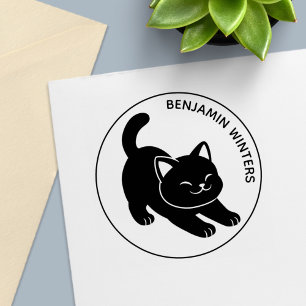 Carimbo Auto Entintado Gato Preto Esticado Texto Personalizado