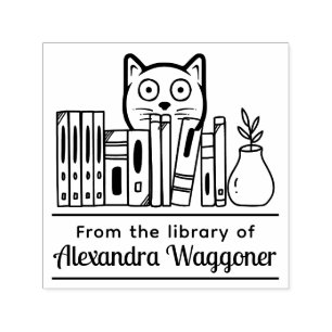 Carimbo Auto Entintado Gato se Escondendo Atrás de Livros “da Biblioteca 