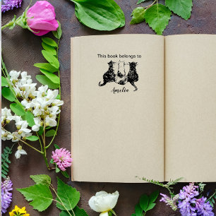 Carimbo Auto Entintado Gatos Pretos e Brancos Ilustrados Este livro perte