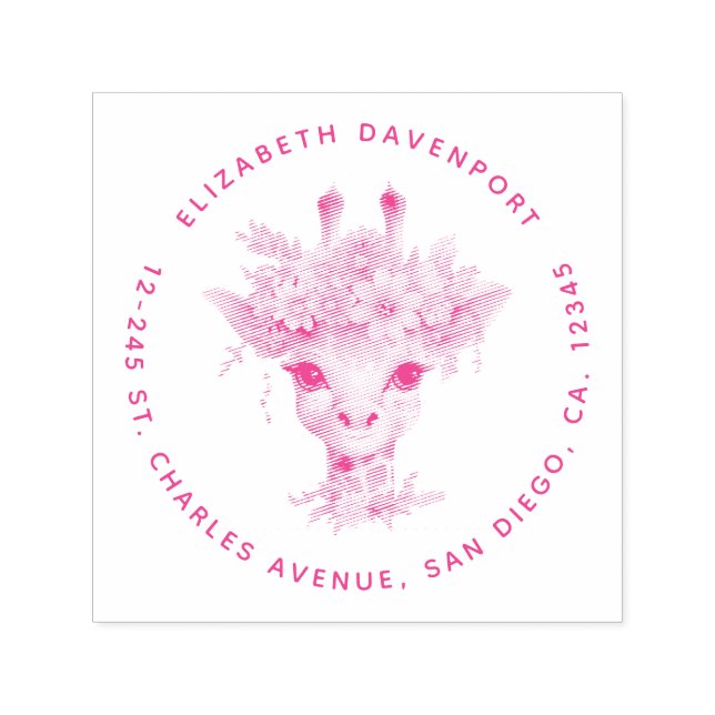 Carimbo Auto Entintado Girafa Bonita com Coroa Floral (Design)