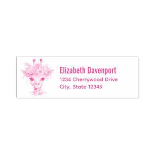 Carimbo Auto Entintado Girafa Bonita com Coroa Floral