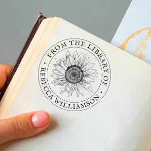 Carimbo Auto Entintado Girassol da Biblioteca do Livro de Nomes Personali