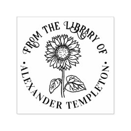 Carimbo Auto Entintado Girassol Redondo Simples e Elegante Nome do Livro 