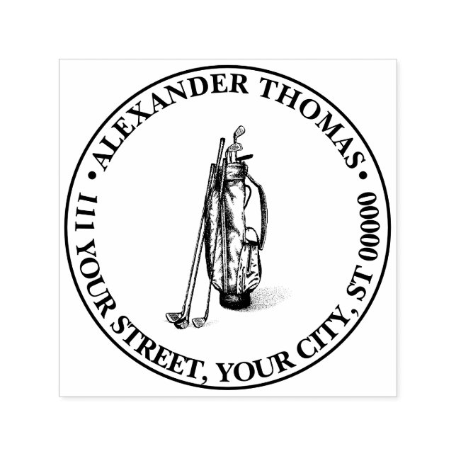 Carimbo Auto Entintado Golf Bag Golf Clusters Black Name Endereço de Devo (Design)