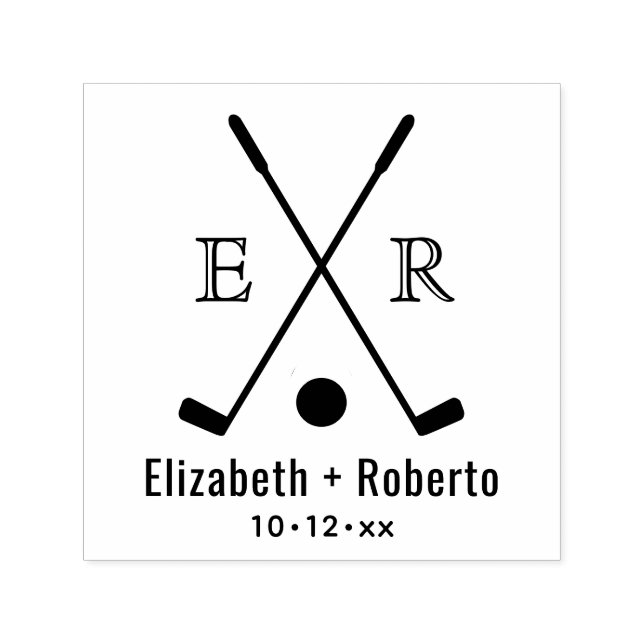 Carimbo Auto Entintado Golf Clubs Cruzados Casal 2 Monograma Inicial (Design)