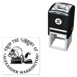 Carimbo Auto Entintado Gótica Livro de Crânio Humano Nome da Biblioteca d