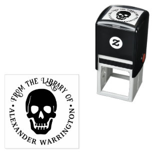 Carimbo Auto Entintado Gótico Caveira Humana "da biblioteca de" Nome do L