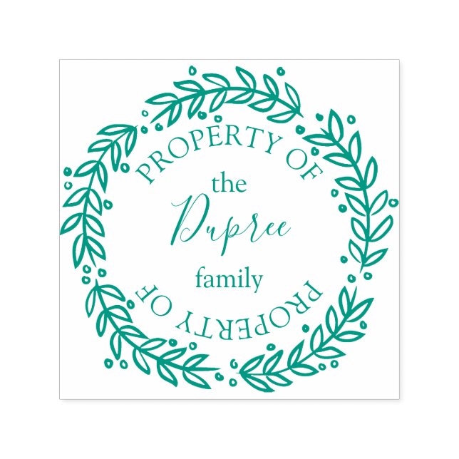 Carimbo Auto Entintado Grinalda Desenhada à Mão Propriedade de Nome (Design)