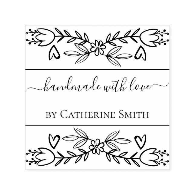 Carimbo Auto Entintado Handmade with Love flower Rubber Stamp (Design)