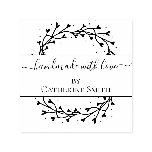 Carimbo Auto Entintado Handmade with Love flower Rubber Stamp (Design)