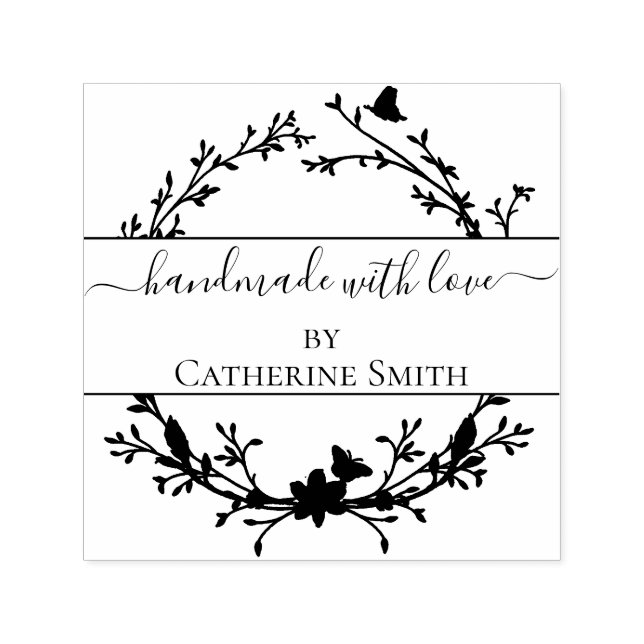 Carimbo Auto Entintado Handmade with Love flower Rubber Stamp (Design)