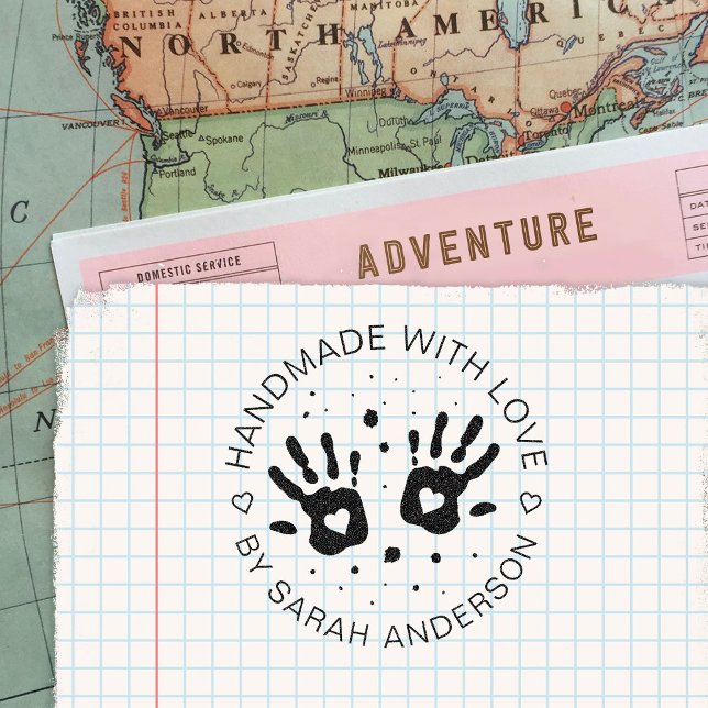 Carimbo Auto Entintado Handmade With Love Your Shop And Name (Criador carregado)