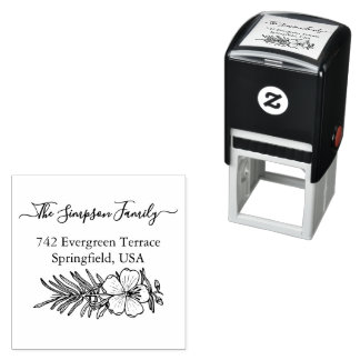 Carimbo Auto Entintado Handwritten Family Address Stamp with Wildflowers