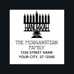 Carimbo Auto Entintado Hanukkah Lit Menorah #2 Endereço de Nome de Duas L<br><div class="desc">Feliz Hanukkah Chanukah deixou Menorah no topo das 2 estrelas de David 2 Lines para nome,  Endereço de devolução ========</div>