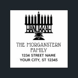 Carimbo Auto Entintado Hanukkah Lit Menorah #2 Endereço de Nome de Duas L<br><div class="desc">Feliz Hanukkah Chanukah deixou Menorah no topo das 2 estrelas de David 2 Lines para nome,  Endereço de devolução ========</div>