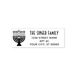 Carimbo Auto Entintado Hanukkah Lit Menorah Name Return Address LS