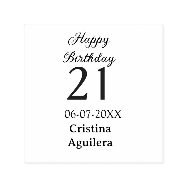 Carimbo Auto Entintado Happy 21st birthday bold letter simple name minima (Design)