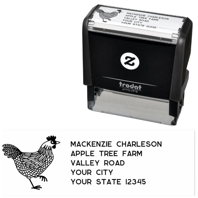 Carimbo Auto Entintado Hen Chicken Personalizado Endereço (Chicken Hen Poultry self inking address stamp)