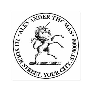 Carimbo Auto Entintado Herádico Casaco de Criação de Armas do Unicórnio