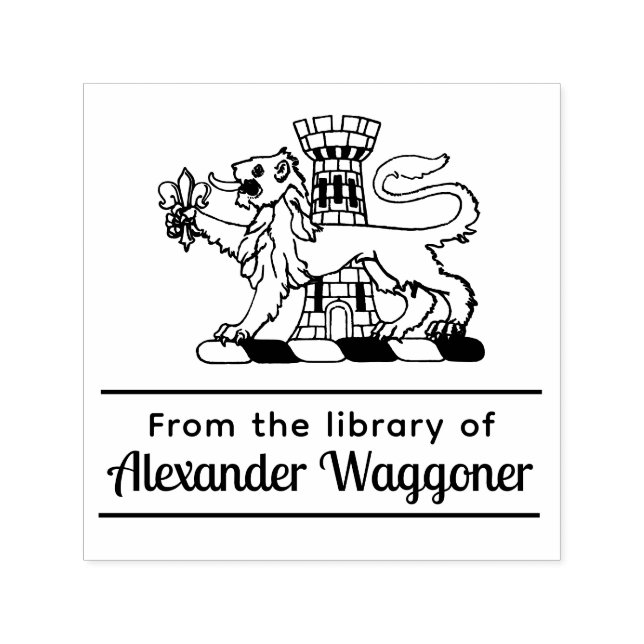 Carimbo Auto Entintado Heraldic Lion Castle "Da biblioteca do livro" (Design)