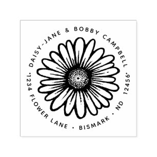 Carimbo Auto Entintado Hippie Peace Daisy Flower Return Address Floral