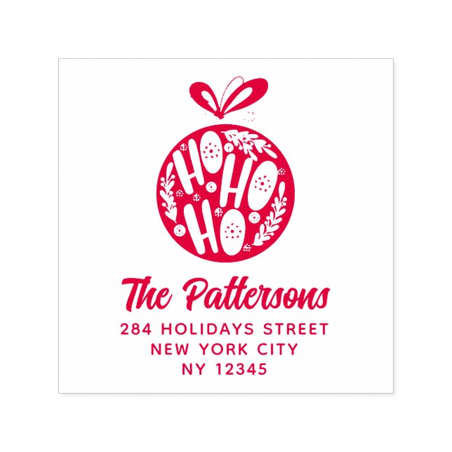 Carimbo Auto Entintado Ho Ho Ho Christmas Bauble Name Endereço de Devoluç (Design)