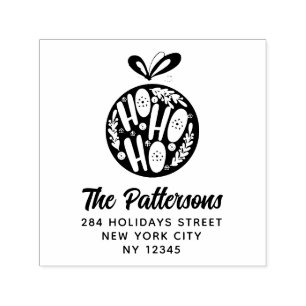 Carimbo Auto Entintado Ho Ho Ho Christmas Bauble Name Endereço de Devoluç