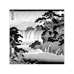 Carimbo Auto Entintado Hokusai Ukiyo-e Japan Waterfall Blue