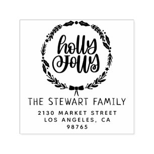 Carimbo Auto Entintado Holly Jolly Family Name Endereço de devolução