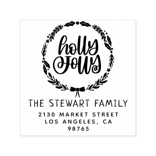 Carimbo Auto Entintado Holly Jolly Family Name Endereço de devolução (Design)