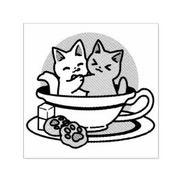 Carimbo Auto Entintado Hora do Tea Meow - Design de Gato e Chá