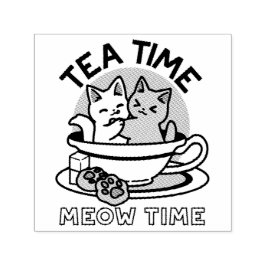 Carimbo Auto Entintado Hora do Tea Meow - Design de Gato e Chá