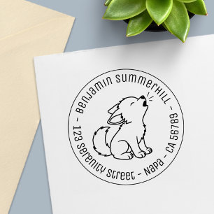 Carimbo Auto Entintado Howling Wolf Pup Endereço Redondo