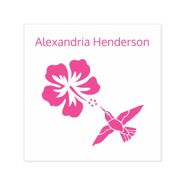 Carimbo Auto Entintado Hummingbird Hibiscus Nome Monograma (Design)
