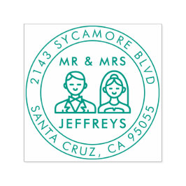 Carimbo Auto Entintado Ícones de casamento modernos | Endereço de Sr & Sr