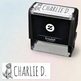 Carimbo Auto Entintado Ilustração de Cachorro Fofo com Nome Personalizado