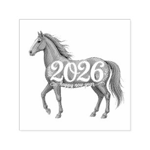 Carimbo Auto Entintado Ilustração do Cavalo Vermelho do feliz ano novo 20