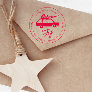 Carimbo Auto Entintado Ilustração Minimalista de Carro de Natal Alegria