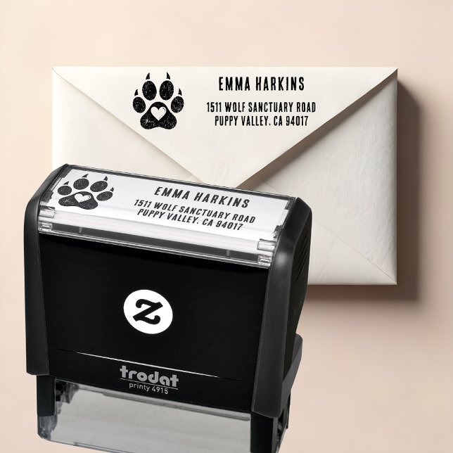 Carimbo Auto Entintado Impressão de Pata de Cão com Endereço de Retorno d (🐾❤️ Distressed paw print return address stamp – perfect for dog lovers!)