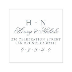 Carimbo Auto Entintado Iniciais Clássicos Nomes de Casamento e Endereço d