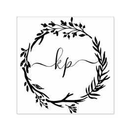 Carimbo Auto Entintado Iniciais De Elegante De Ferida Botânica Rústica