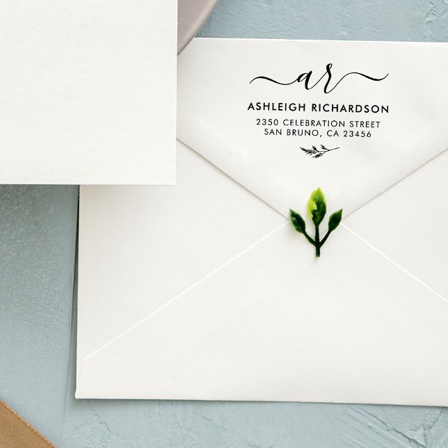 Carimbo Auto Entintado Iniciais de Script Elegante | Endereço de devoluçã (Criador carregado)