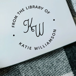 Carimbo Auto Entintado Iniciais Minimalistas Chic em torno da Biblioteca 