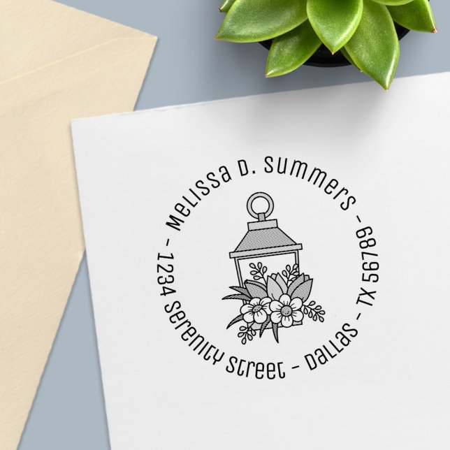 Carimbo Auto Entintado Jardim Lanterna Flores Arredondada Endereço 4 (Criador carregado)