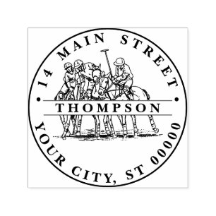 Carimbo Auto Entintado Jogadores de Polo em Perseguição - Partida de Polo