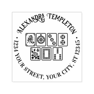 Carimbo Auto Entintado Jogo de Peças de Mahjong #1 Nome Endereço de Devol