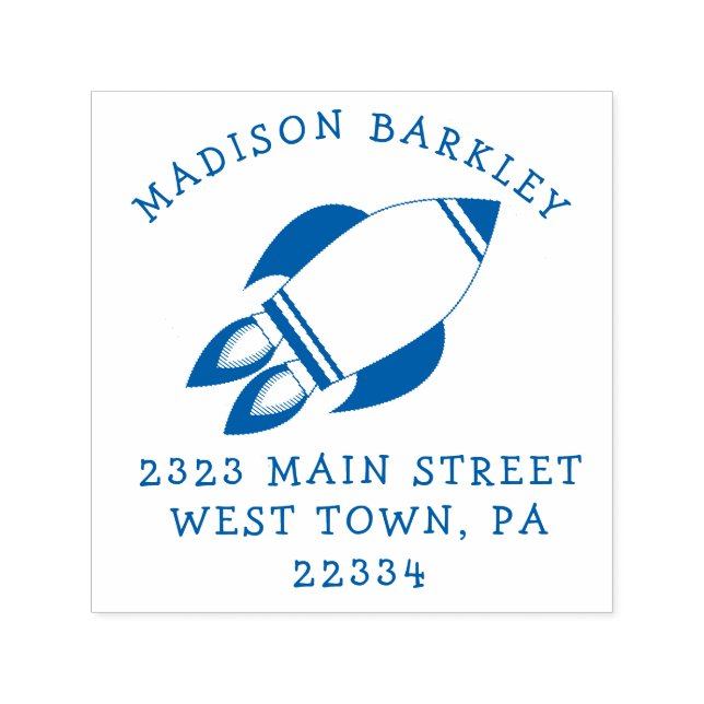 Carimbo Auto Entintado Kids Rocket Ship Cut Return Address Stamp (Design)